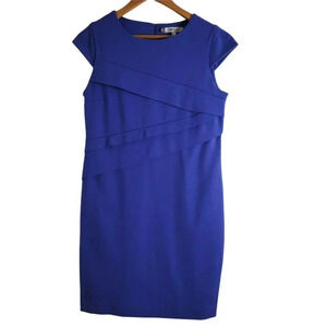 JENNIFER LOPEZ CLASSIC SHEATH DRESS  SIZE 12 blue crew neck zipper and slit back